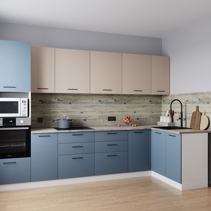 Кухонный гарнитур угловой «ФЬЮЖН», 3200×1400 мм, цвет маренго/сатин сосна осло