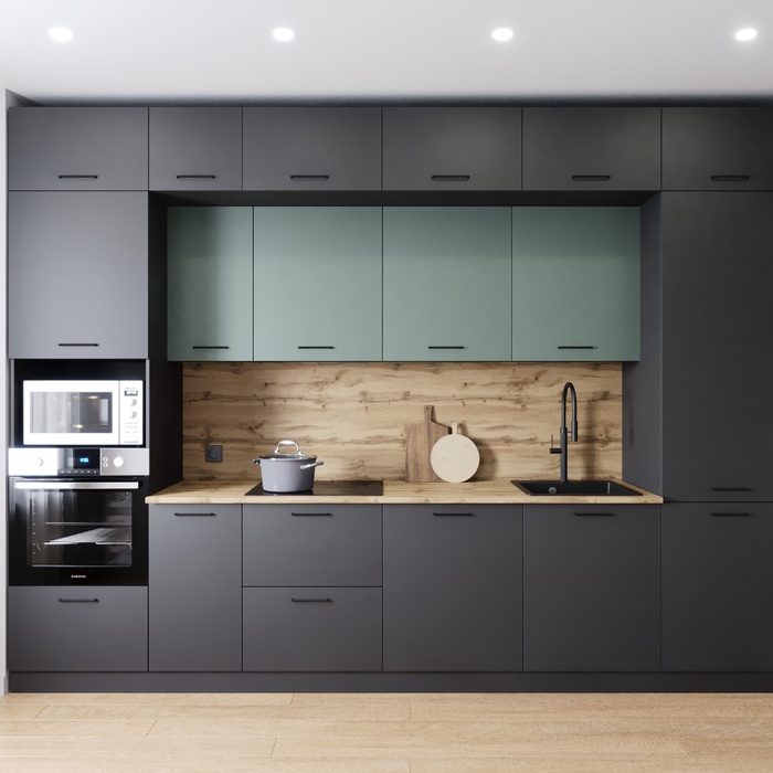 Кухонный гарнитур прямой «ИЗУМРУД», 3400×600 мм, цвет антрацит/муссон дуб Вотан