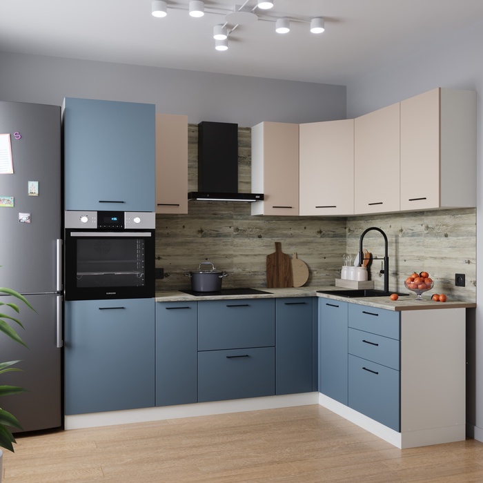 Кухонный гарнитур угловой «ФЬЮЖН», 2400×1600 мм, цвет маренго/сатин сосна осло