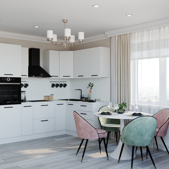 Кухонный гарнитур угловой «ЖЕМЧУГ», 2400×1600 мм, цвет жемчуг мрамор марквина белый