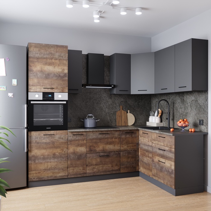 Кухонный гарнитур угловой «ТРАНСИЛЬВАНИЯ», 2400×1600 мм, цвет антрацит/трансильвания детройт