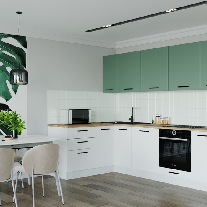 Кухонный гарнитур угловой «МУССОН», 2400×1600 мм, цвет жемчуг/муссон дуб Вотан