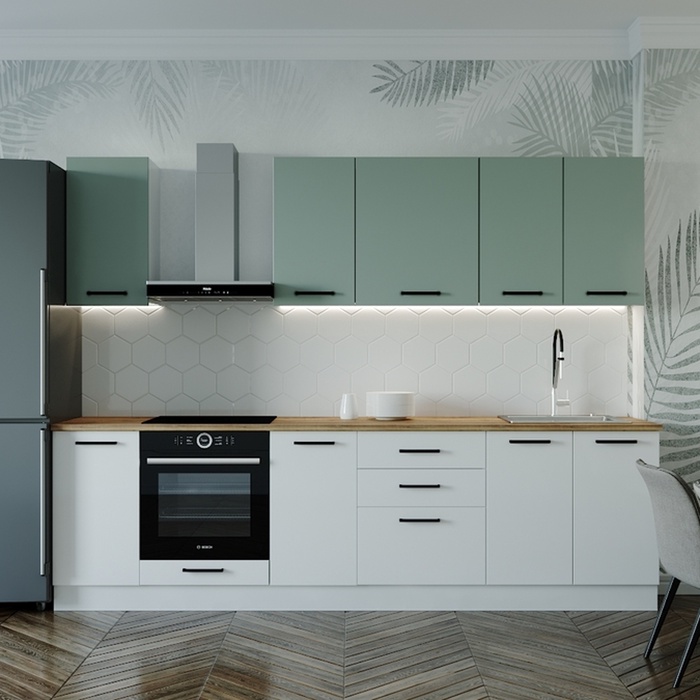 Кухонный гарнитур прямой «МУССОН», 2800×600 мм, цвет жемчуг/муссон дуб Вотан