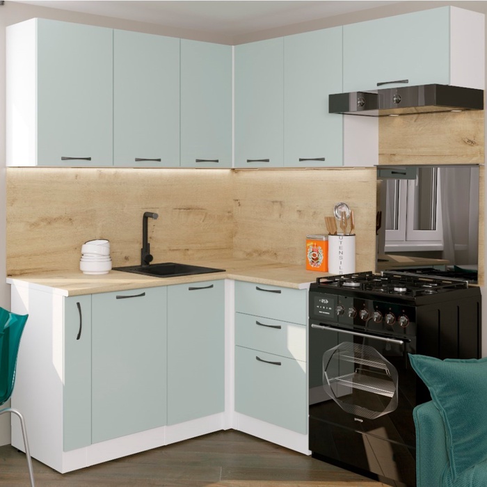 Кухонный гарнитур угловой «Лиора мега прайм», 1600×1700 мм, цвет сумерки/дуб бунратти