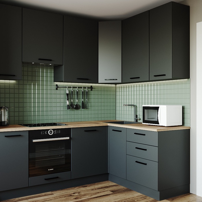 Кухонный гарнитур угловой «АНТРАЦИТ», 2200×1600 мм, цвет антрацит дуб Вотан