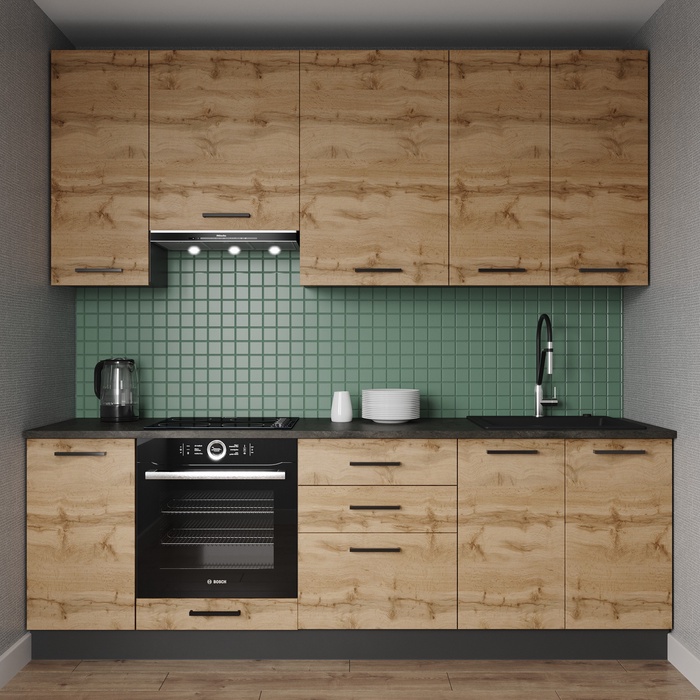 Кухонный гарнитур прямой «КРАФТ», 2400×600 мм, столешница 38 мм, цвет дуб вотан/детройт