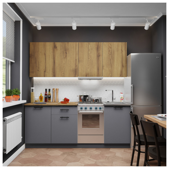 кухонный гарнитур ПРОМО 2000х600мм белый/дуб крафт золотой/графит