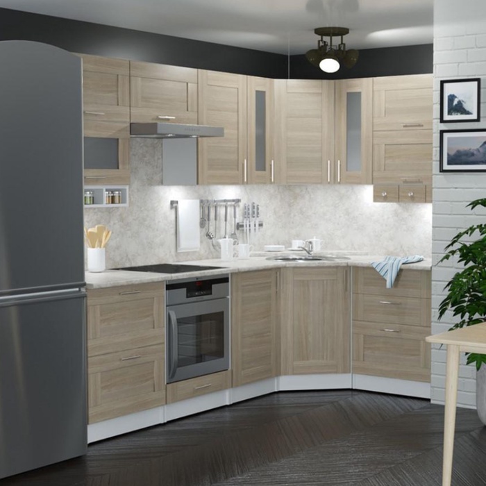 Кухонный гарнитур угловой «Лира гранд оптима», 2600×1500 мм, цвет ясень шимо светлый