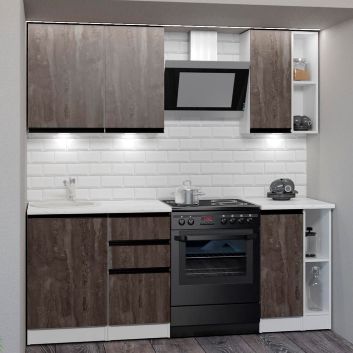 Кухонный гарнитур прямой «Ноктюрн медиум», 1400×600 мм, цвет бетон тёмный/белый