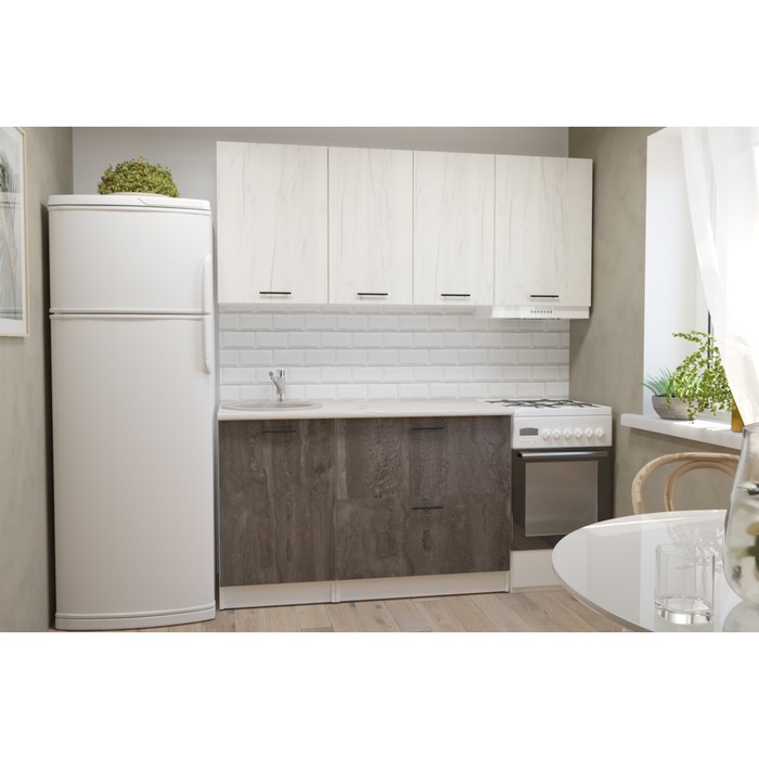 Кухонный гарнитур прямой «Сиена макси», 1800×600 мм, цвет белый/сосна/дуб грей/бетон тёмный