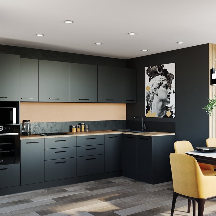 Кухонный гарнитур угловой «АНТРАЦИТ», 3200×1400 мм, цвет антрацит дуб Вотан