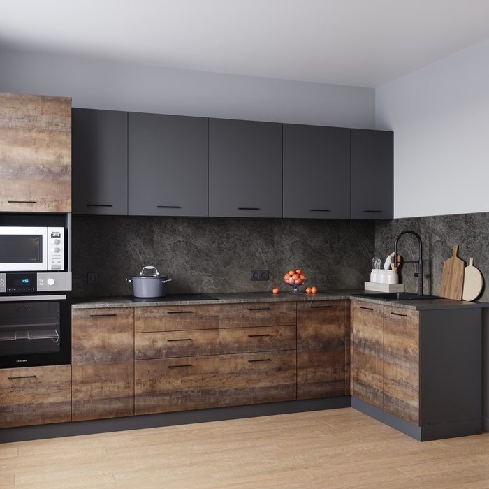 Кухонный гарнитур угловой «ТРАНСИЛЬВАНИЯ», 3200×1400 мм, цвет антрациты/трансильвания детройт