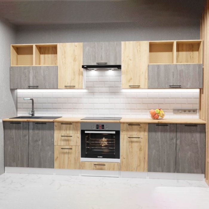 Кухонный гарнитур прямой «Виола», 3000 мм, цвет бетон тёмный/дуб золотой