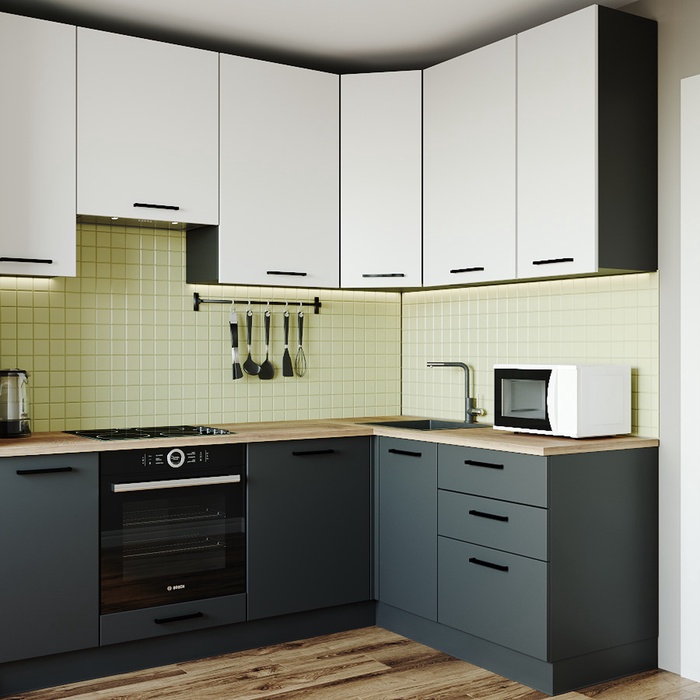 Кухонный гарнитур угловой «ВЕГАС», 2200×1600 мм, цвет антрацит/жемчуг дуб Вотан