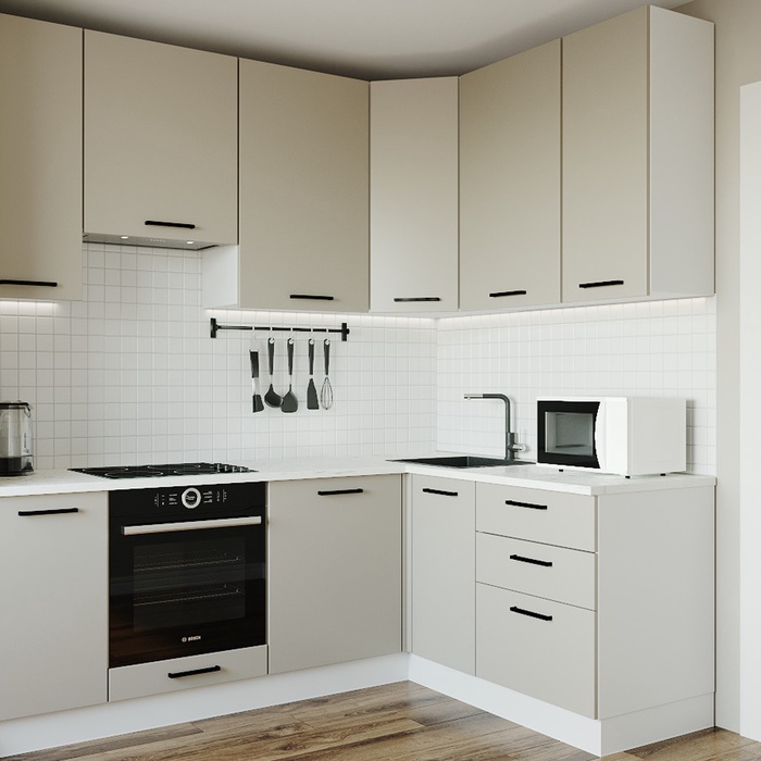 Кухонный гарнитур угловой «ШАМПАНЬ», 2200×1600 мм, цвет сатин мрамор марквина белый