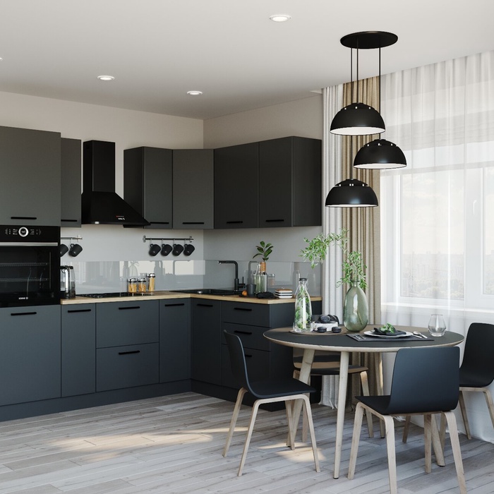 Кухонный гарнитур угловой «АНТРАЦИТ», 2400×1600 мм, цвет антрацит дуб Вотан