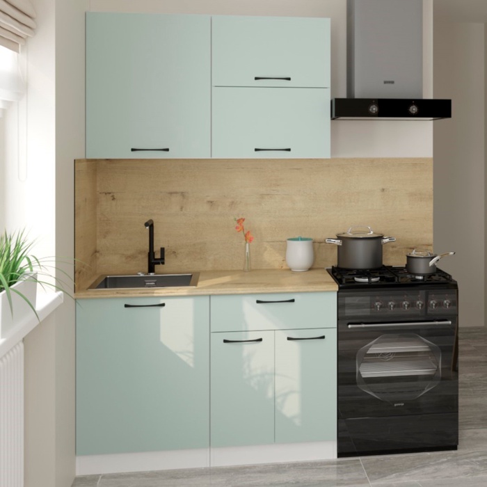 Кухонный гарнитур прямой для маленькой кухни «Лиора лайт», 1200×600 мм, цвет сумерки/дуб бунратти