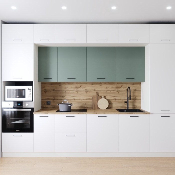 Кухонный гарнитур прямой «МУССОН», 3400×600 мм, цвет жемчуг/муссон дуб Вотан