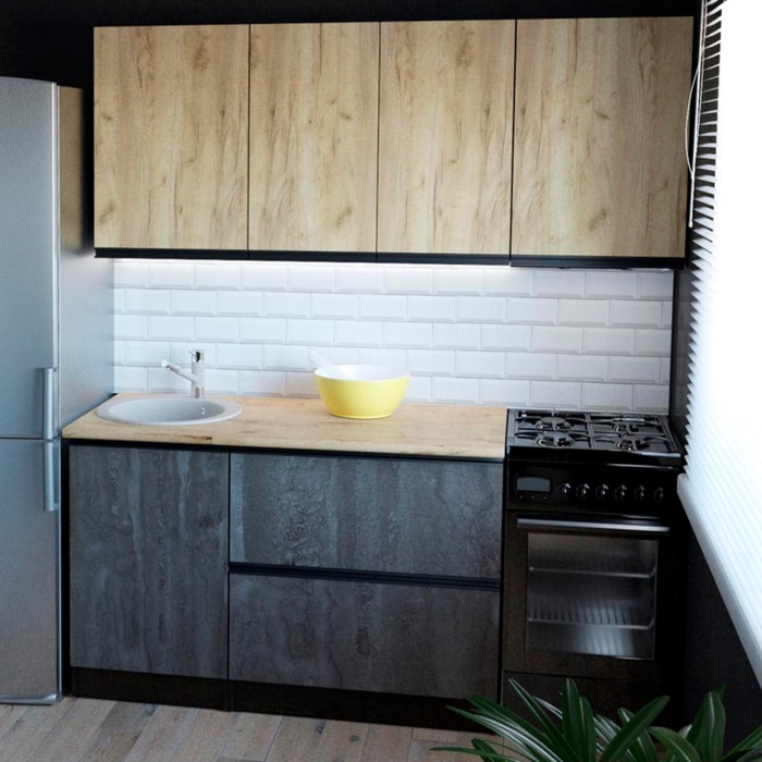 Кухонный гарнитур прямой «Адажио макси», 1800×600 мм, цвет дуб золотой/бетон тёмный/венге