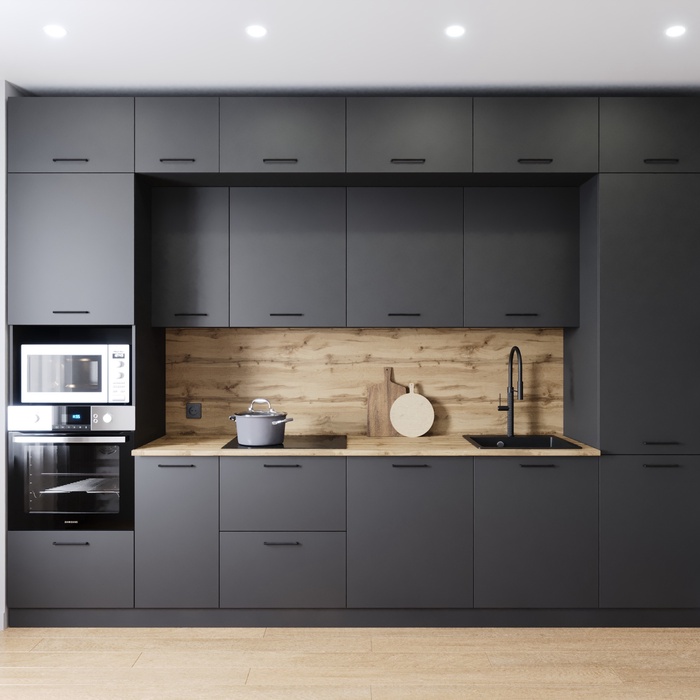 Кухонный гарнитур прямой «АНТРАЦИТ», 3400×600 мм, цвет антрацит дуб Вотан