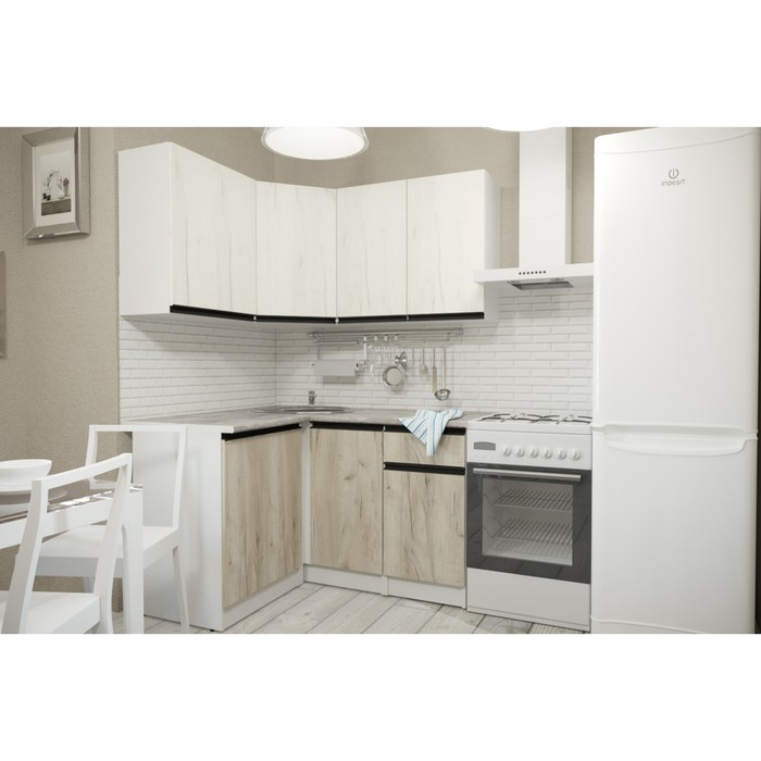 Кухонный гарнитур угловой «Паола прайм», 1400×1200 мм, цвет белый/кантри/дуб грей/дуб браун