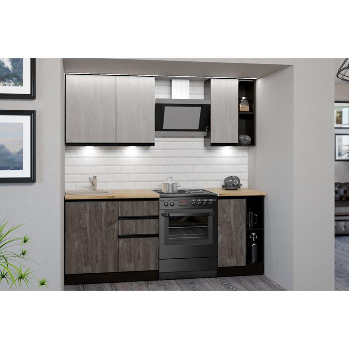 Кухонный гарнитур прямой «Симфония медиум», 1400×600 мм, цвет бетон светлый/бетон тёмный/венге