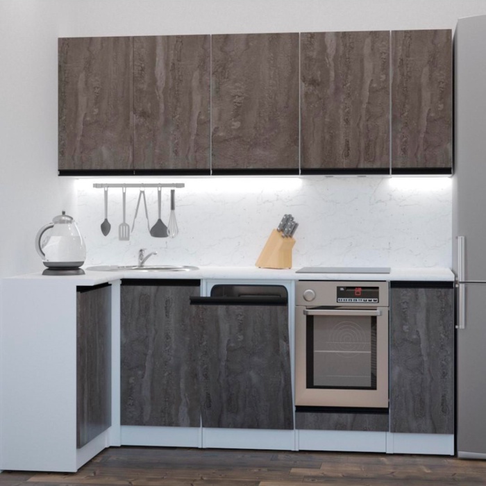 Кухонный гарнитур угловой «Ноктюрн прайм», 2000×1100 мм, цвет бетон тёмный/белый