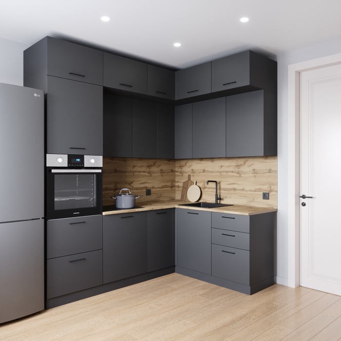 Кухонный гарнитур угловой «АНТРАЦИТ», 2200×1700 мм, цвет антрацит дуб Вотан