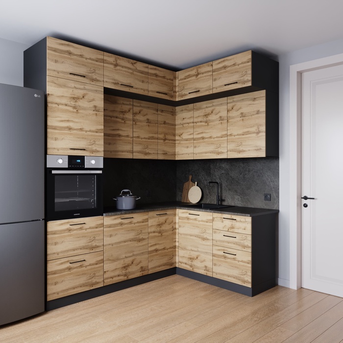 Кухонный гарнитур угловой «КРАФТ», 2200×1700 мм, цвет дуб крафт детройт