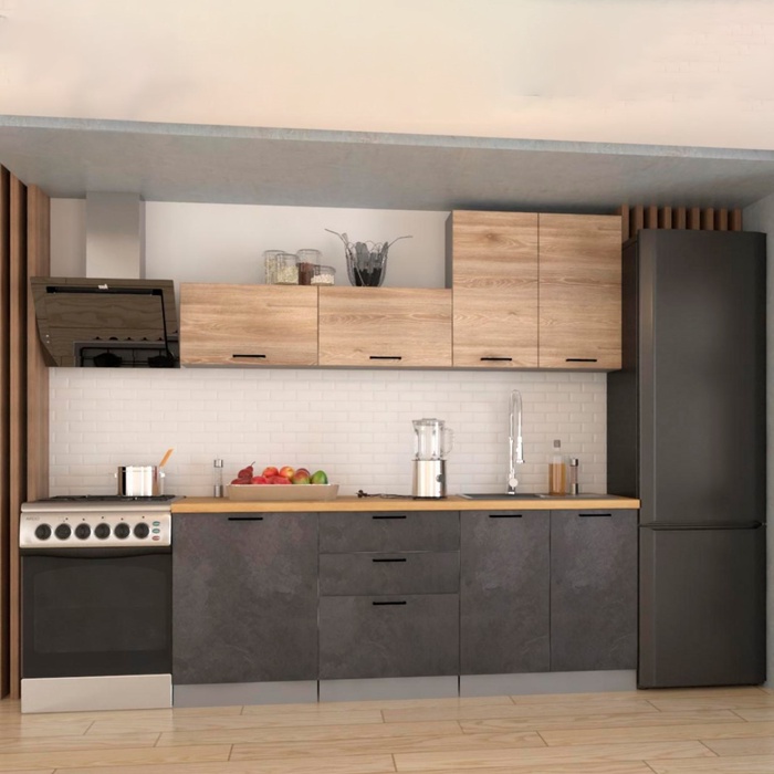 Кухонный гарнитур прямой «ЛОФТ 26», 2000×600 мм, цвет серый/рустик натуральный/бетон тёмный/дуб бунратти