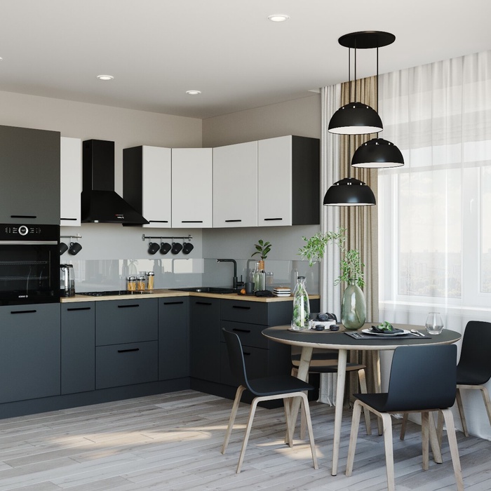 Кухонный гарнитур угловой «ВЕГАС», 2400×1600 мм, цвет антрацит/жемчуг дуб Вотан