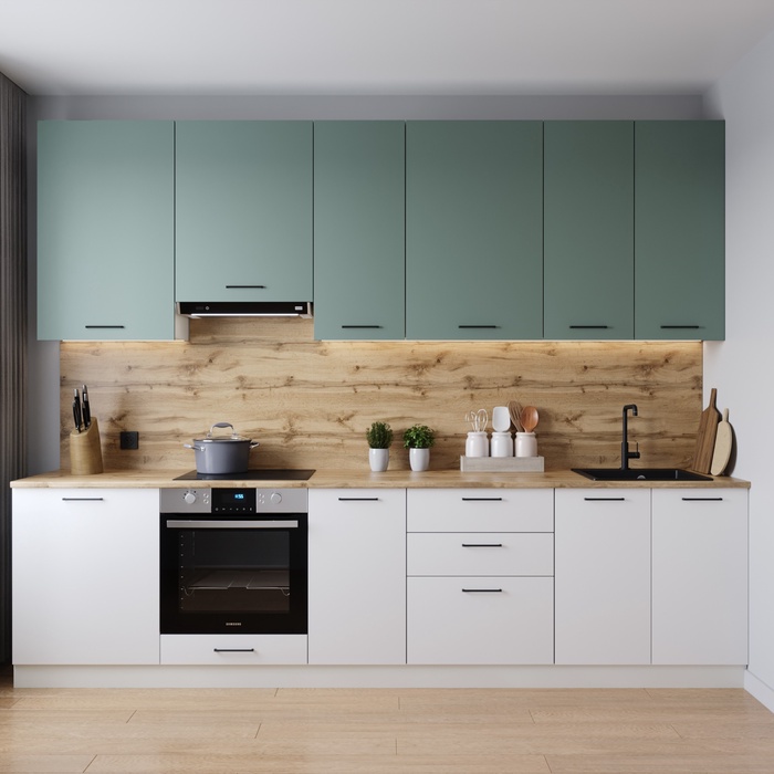 Кухонный гарнитур прямой «МУССОН», 3000×600 мм, цвет жемчуг/муссон дуб Вотан