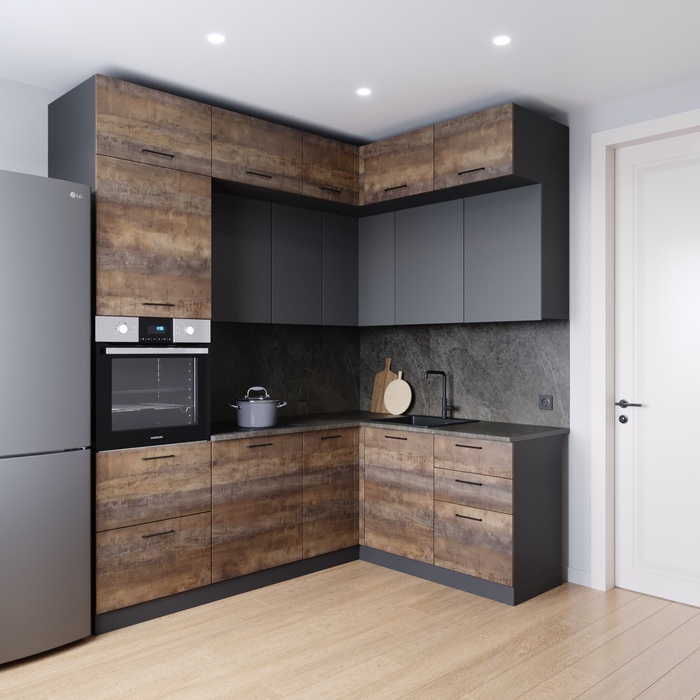 Кухонный гарнитур угловой «ТРАНСИЛЬВАНИЯ», 2200×1700 мм, цвет антрацит/трансильвания детройт