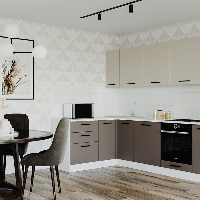 Кухонный гарнитур угловой «ЛАТТЕ», 2400×1600 мм, цвет мокко/сатин мрамор марквина белый