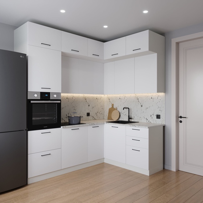 Кухонный гарнитур угловой «ЖЕМЧУГ», 2200×1700 мм, цвет жемчуг мрамор марквина белый