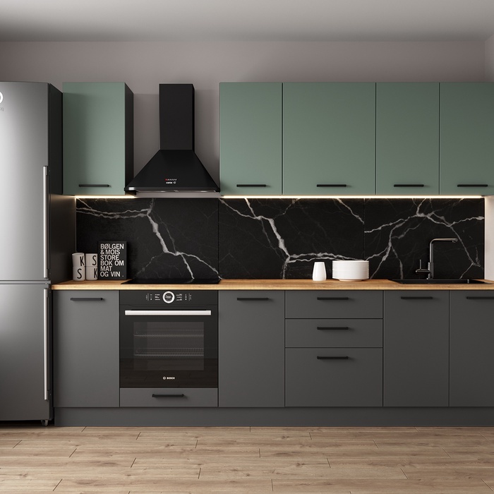 Кухонный гарнитур прямой «ИЗУМРУД», 2800×600 мм, цвет антрацит/муссон дуб Вотан