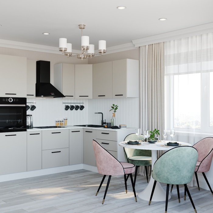 Кухонный гарнитур угловой «ШАМПАНЬ», 2400×1600 мм, цвет сатин мрамор марквина белый