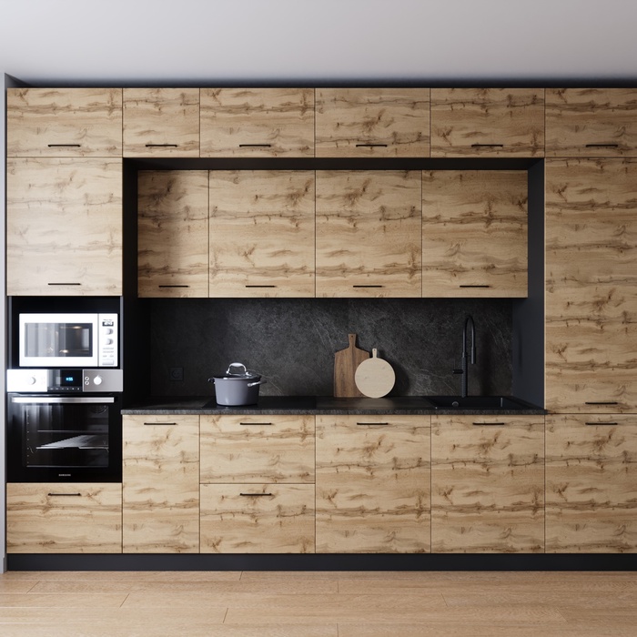 Кухонный гарнитур прямой «КРАФТ», 3400×600 мм, цвет дуб крафт детройт