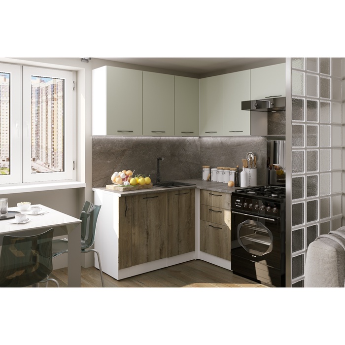 Кухонный гарнитур угловой «Анхель мега прайм», 1600×1700 мм, цвет дуб дарго/белый/орегано