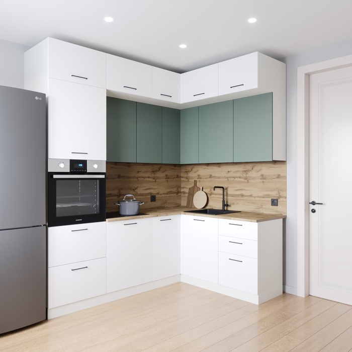 Кухонный гарнитур угловой «МУССОН», 2200×1700 мм, цвет жемчуг/муссон дуб Вотан