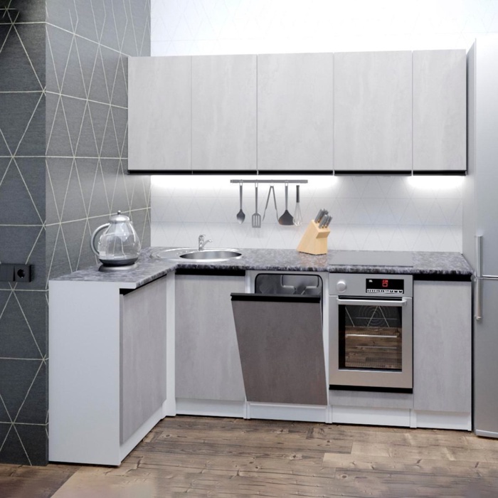 Кухонный гарнитур угловой «Сюита прайм», 2000×1100 мм, цвет бетон светлый/белый