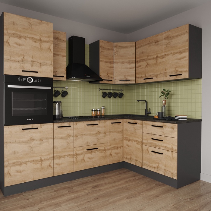 Кухонный гарнитур угловой «КРАФТ», 2400×1600 мм, цвет дуб крафт детройт