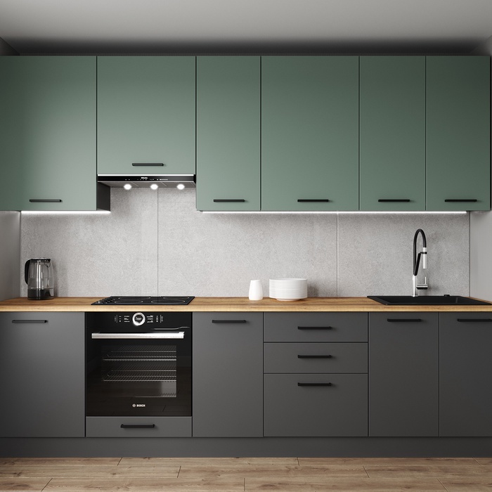 Кухонный гарнитур прямой «ИЗУМРУД», 3000×600 мм, цвет антрацит/муссон дуб Вотан