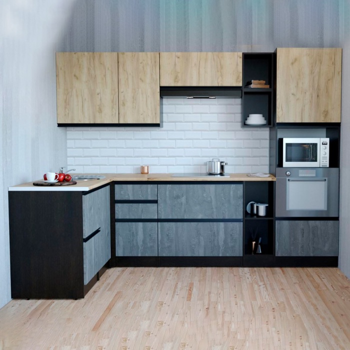 Кухонный гарнитур угловой «Адажио мега прайм», 2700×1500 мм, цвет дуб золотой/бетон тёмный/венге