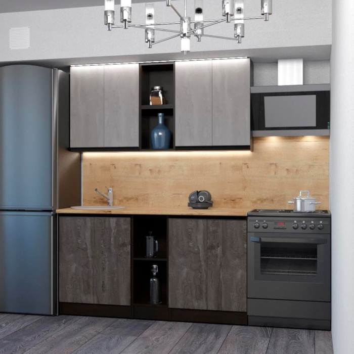 Кухонный гарнитур прямой «Симфония нормал», 1500×600 мм, цвет бетон светлый/бетон тёмный/венге