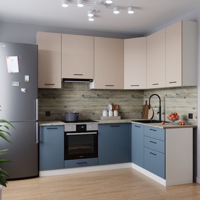 Кухонный гарнитур угловой «ФЬЮЖН», 2200×1600 мм, цвет маренго/сатин сосна осло