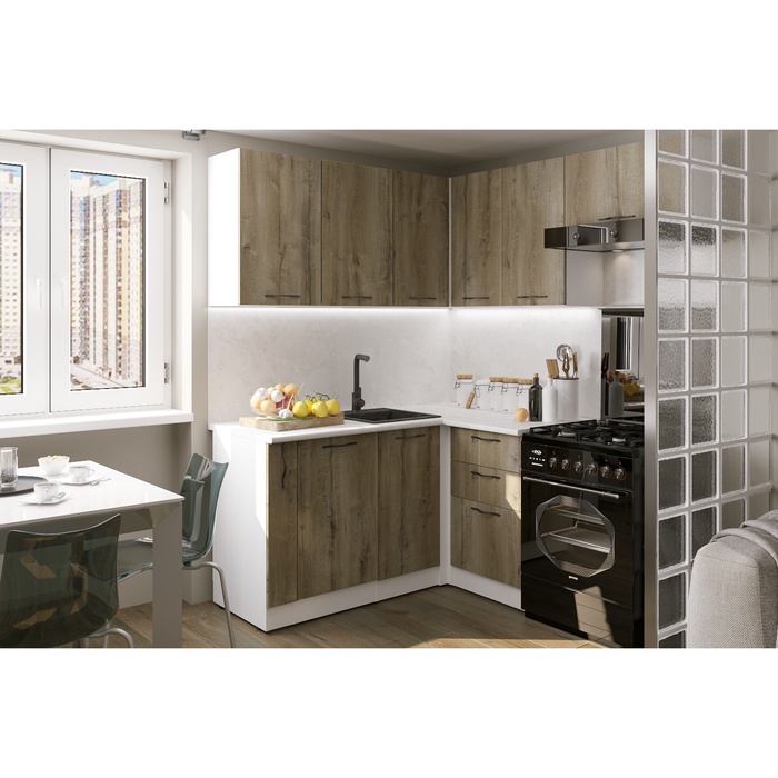 Кухонный гарнитур угловой «Альта мега прайм», 1600×1700 мм, цвет дуб дарго/белый глянец