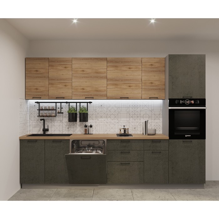 Кухонный гарнитур прямой «Лофт 33», 3000 мм, цвет сахара/бетон тёмный