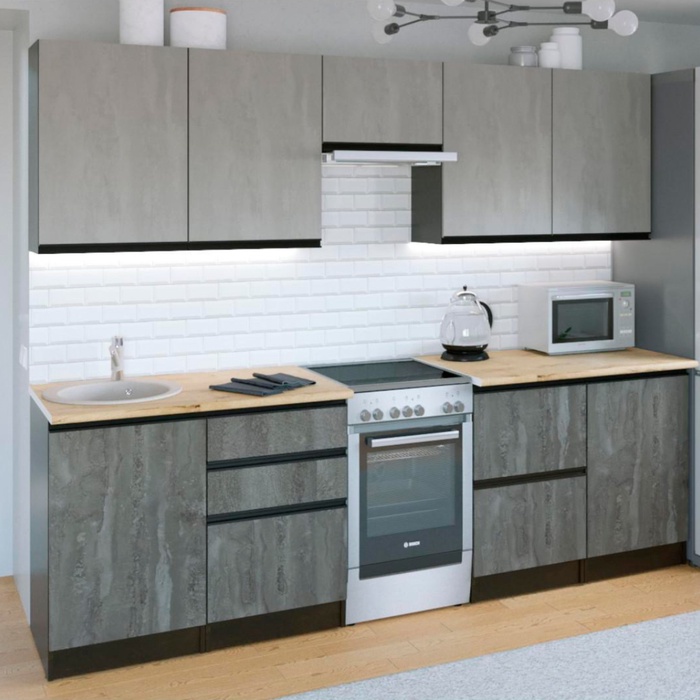 Кухонный гарнитур прямой «Симфония мега», 2500×600 мм, цвет бетон светлый/бетон тёмный/венге