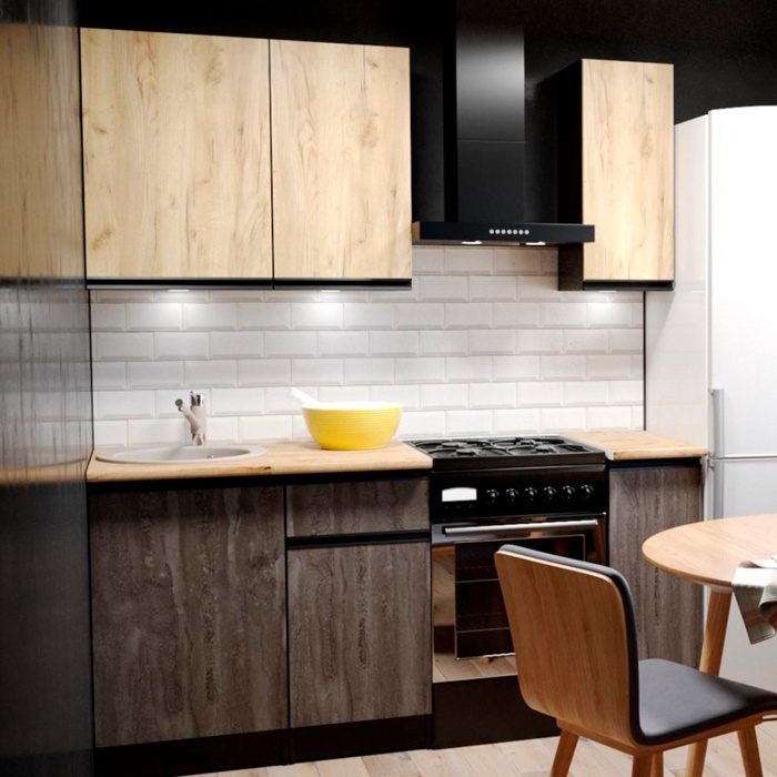 Кухонный гарнитур прямой «Адажио лайт», 1200×600 мм, цвет дуб золотой/бетон тёмный/венге